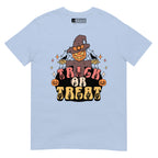 Light blue Halloween scarecrow trick or treat t-shirt with ASL design.