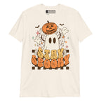 Natural Stay Spooky ghost pumpkin Halloween t-shirt with BSL design.