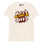 Front view of a natural t-shirt with the phrase ABC As Easy As 123 in Fingerspelling & Text