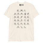 Front view of a natural t-shirt with BSL Alphabet - Black Fingerspelling