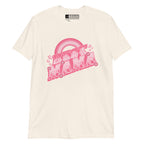 Natural T-shirt with ‘Best Mama’ shown in BSL fingerspelling and text, with rainbow, stars, and floral accents