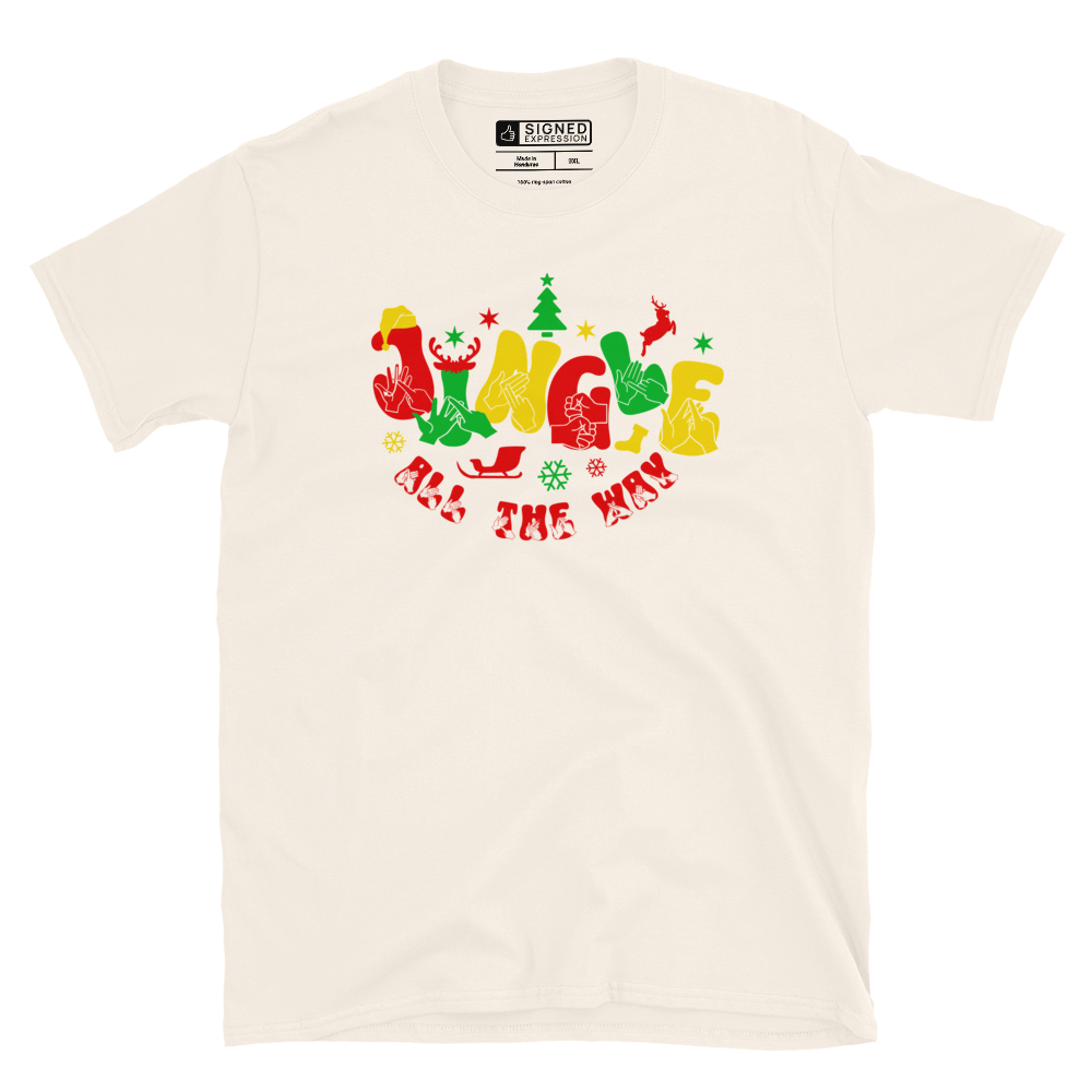 Natural coloured jingle all the way t-shirt with BSL design.