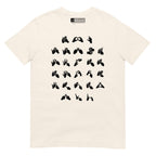 Front view of a natural t-shirt with BSL Alphabet - Black Fingerspelling