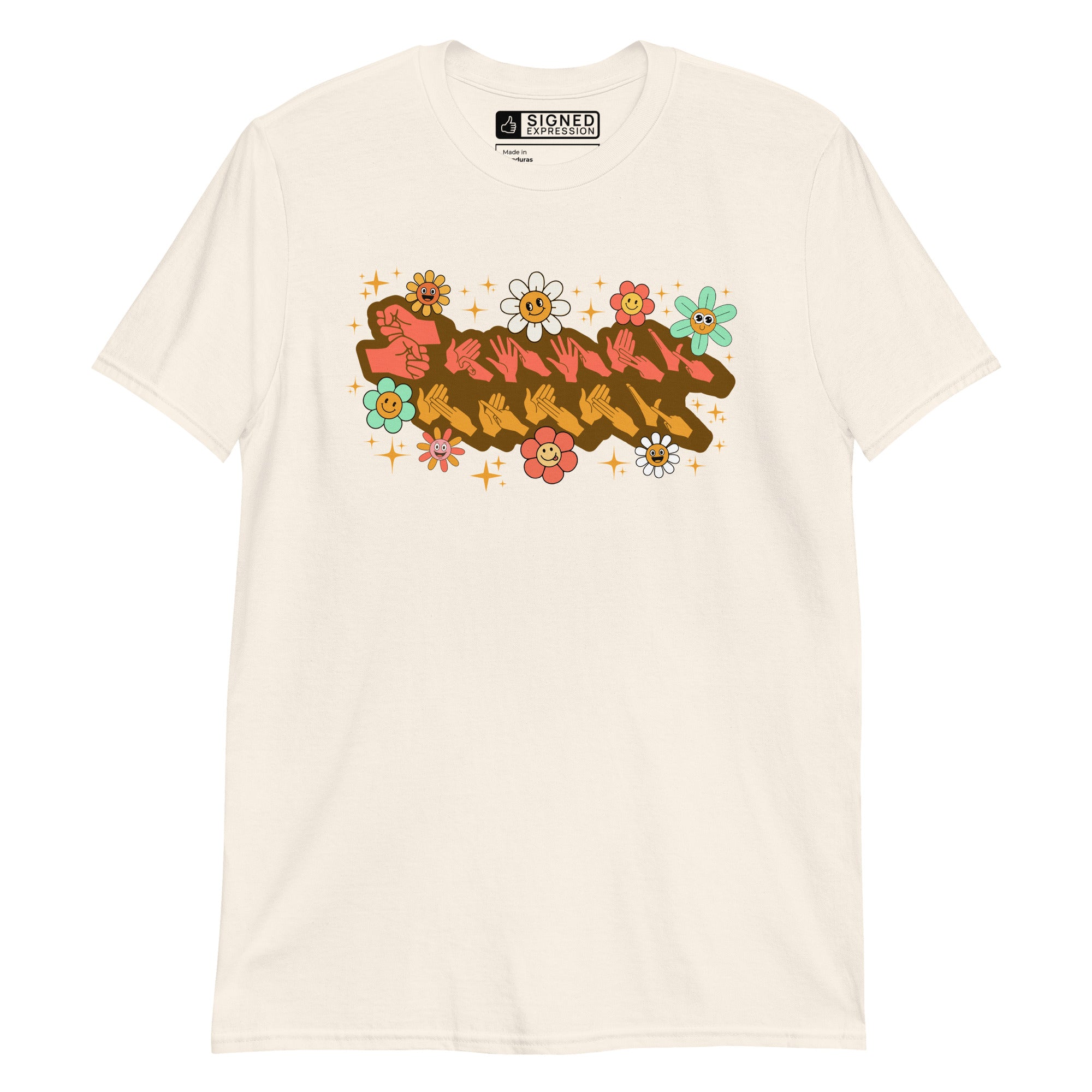 Natural coloured T-Shirt showing a Groovy Mammy BSL design