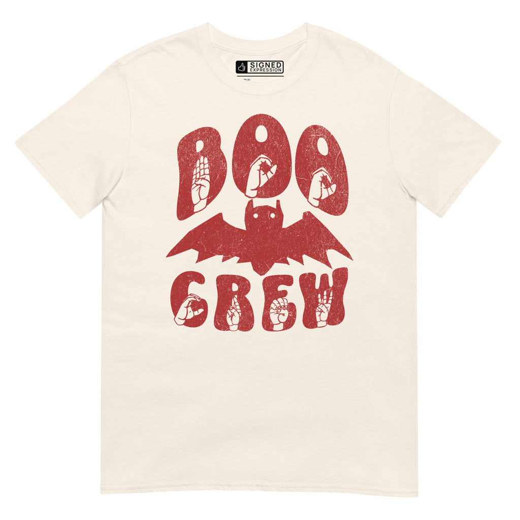 Natural Boo Crew bat Halloween t-shirt with ASL design.