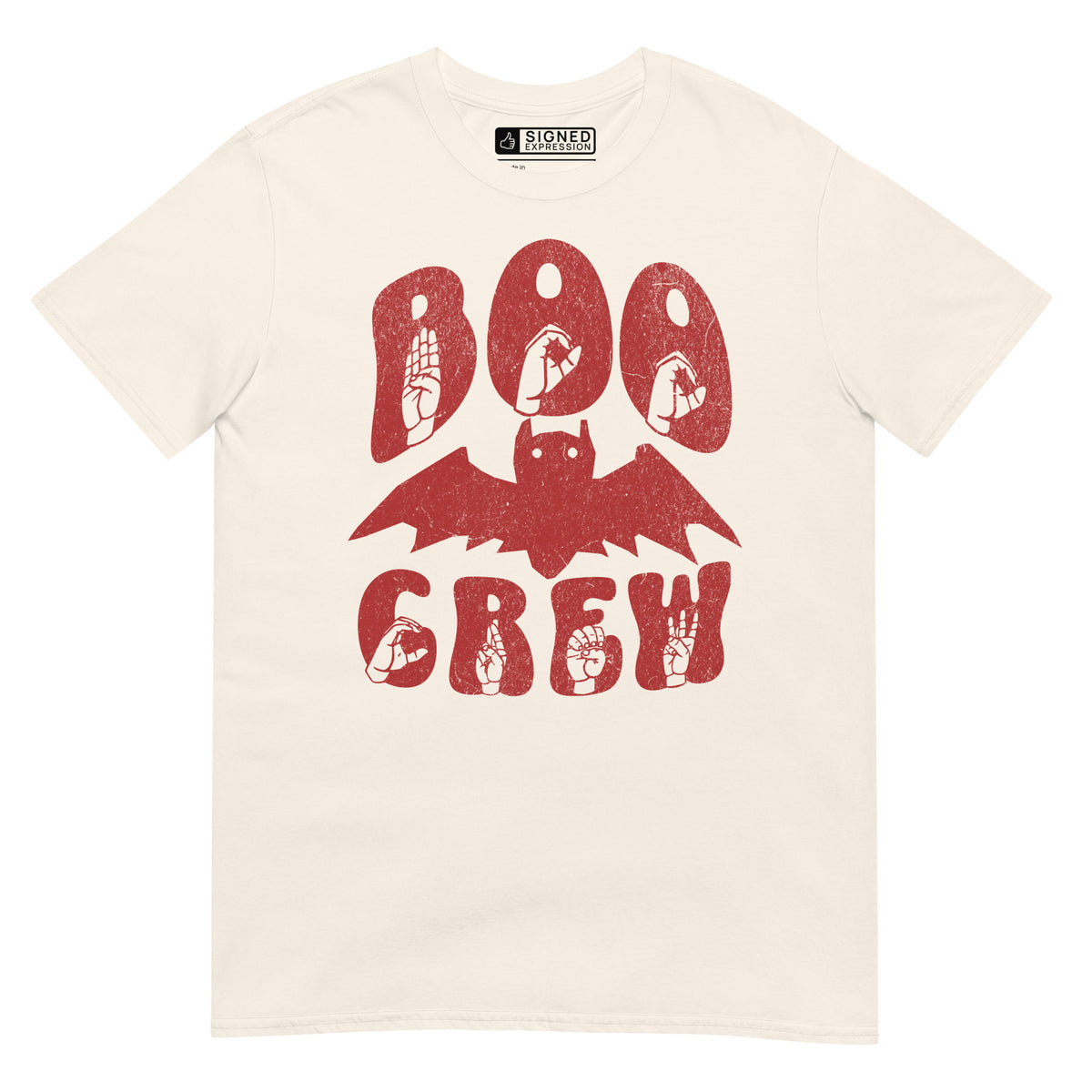 Natural Boo Crew bat Halloween t-shirt with ASL design.
