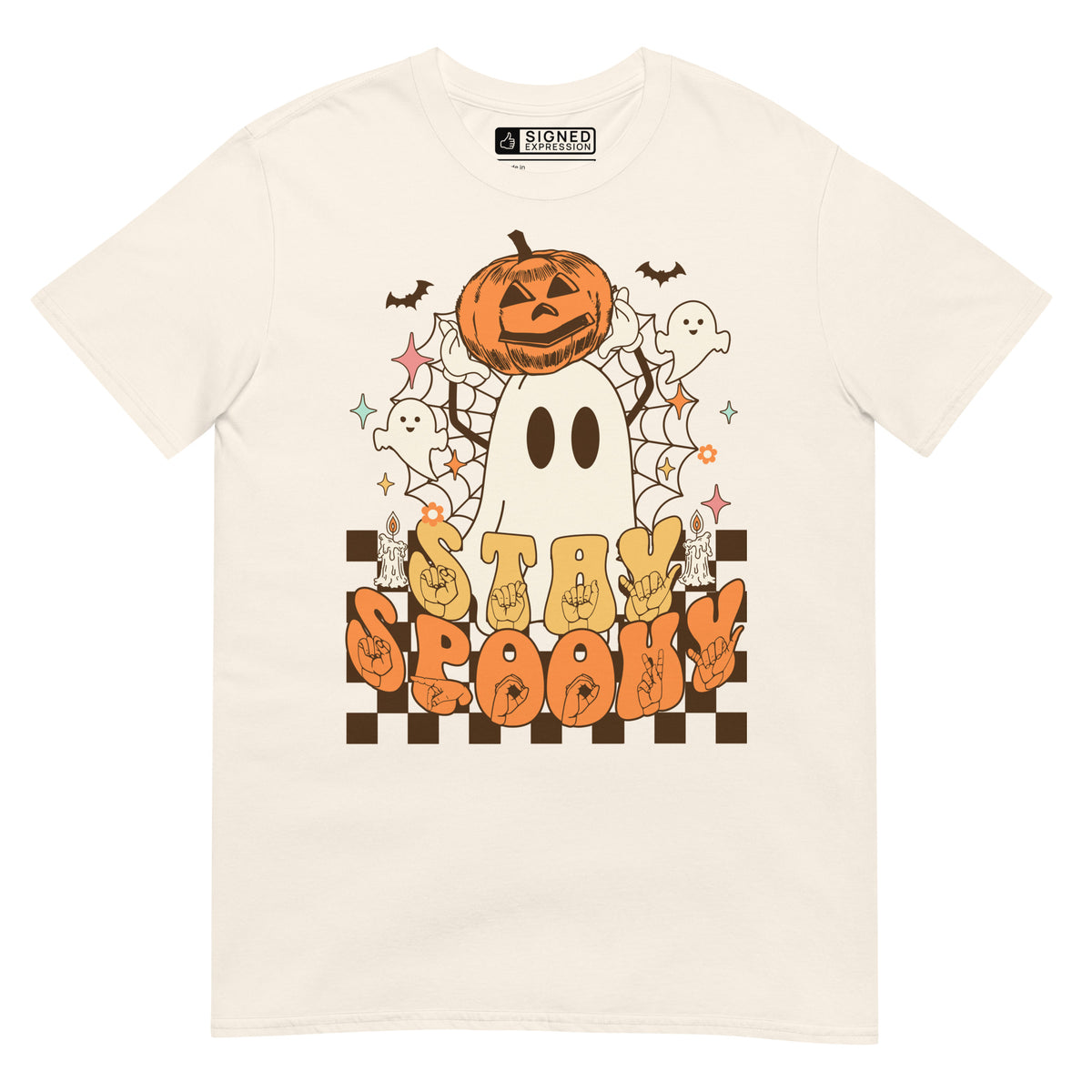 Natural Stay Spooky ghost pumpkin Halloween t-shirt with ASL design