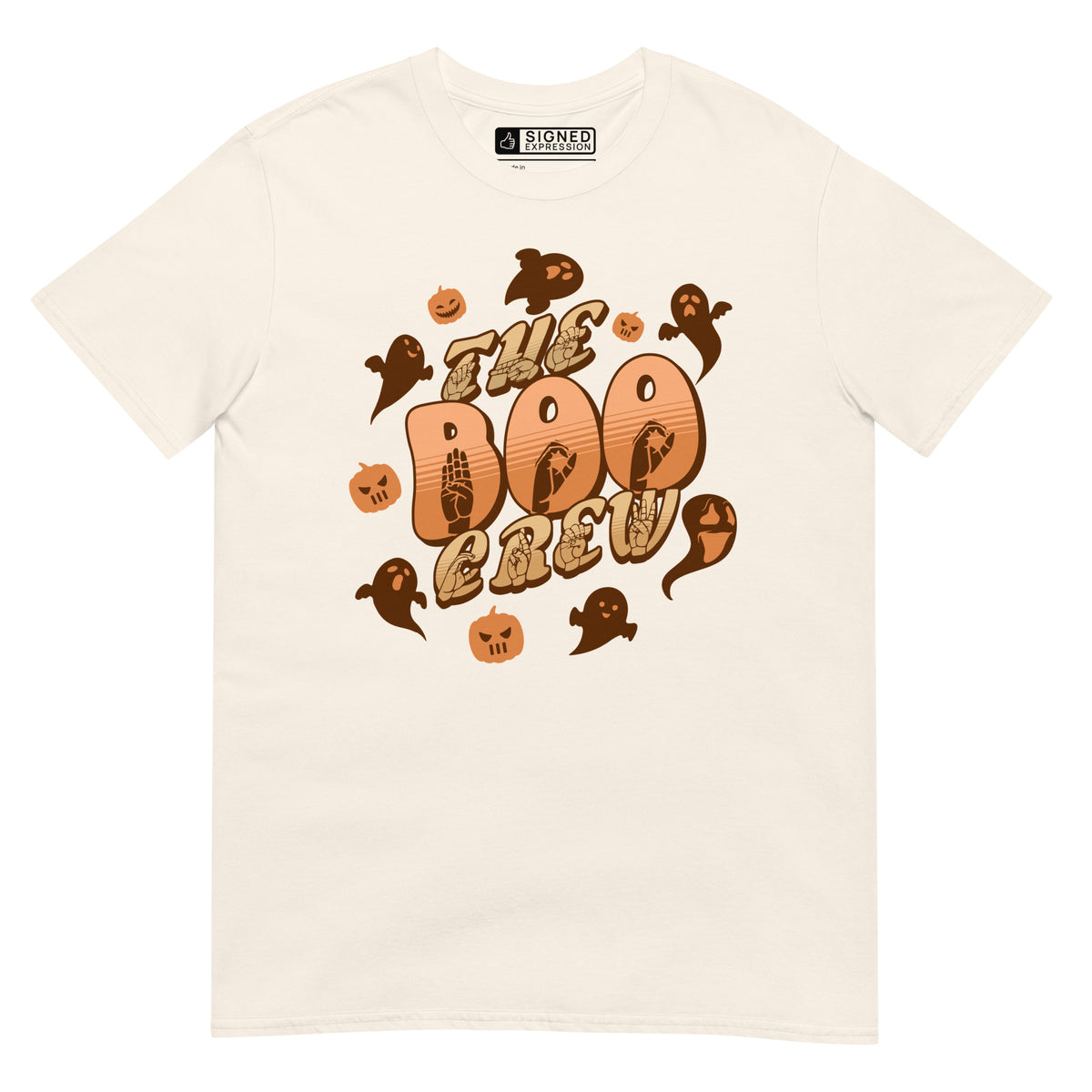 Natural Boo Crew Halloween t-shirt with pumpkins, ghosts, and ASL design