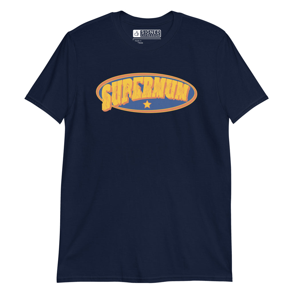 Navy coloured T-Shirt showing a Supermum BSL design