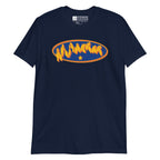 Navy coloured T-Shirt showing a Supermam BSL fingerspelling design