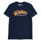 Navy coloured T-Shirt showing a Supermom BSL fingerspelling design