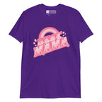 Purple T-shirt with ‘Best Mama’ shown in BSL fingerspelling and text, with rainbow, stars, and floral accents