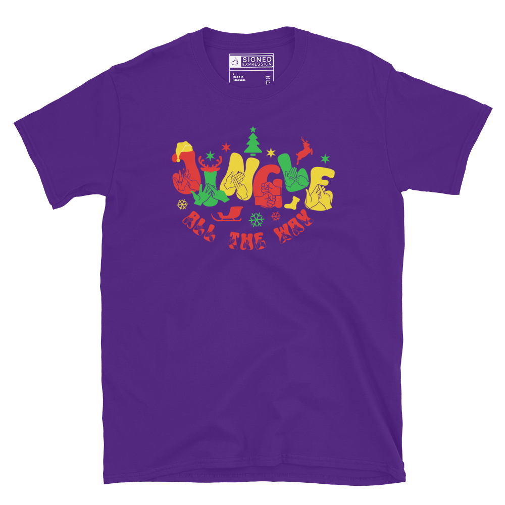 Purple coloured jingle all the way t-shirt with BSL design.