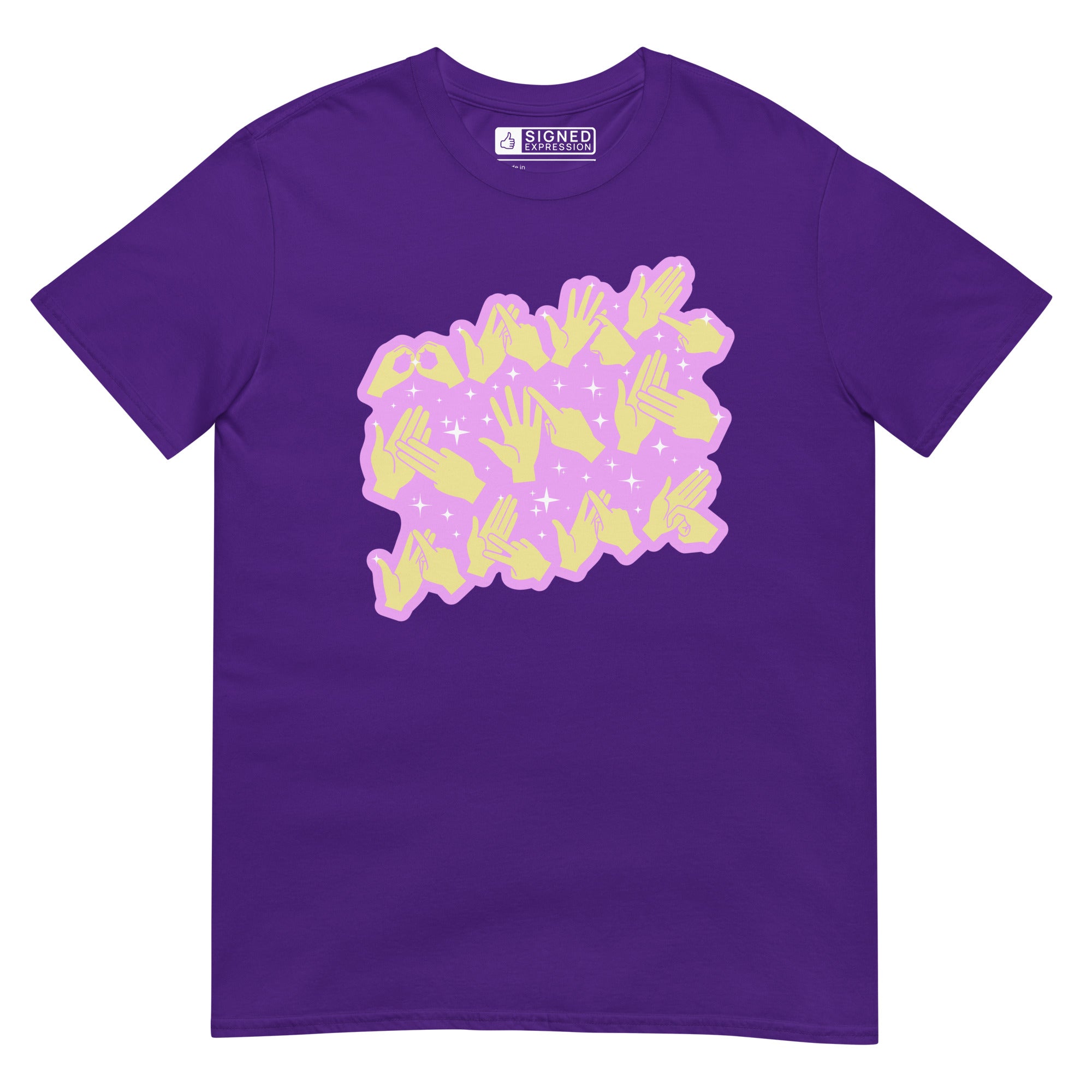 Purple coloured T-Shirt showing a Best Mom Ever BSL fingerspelling design