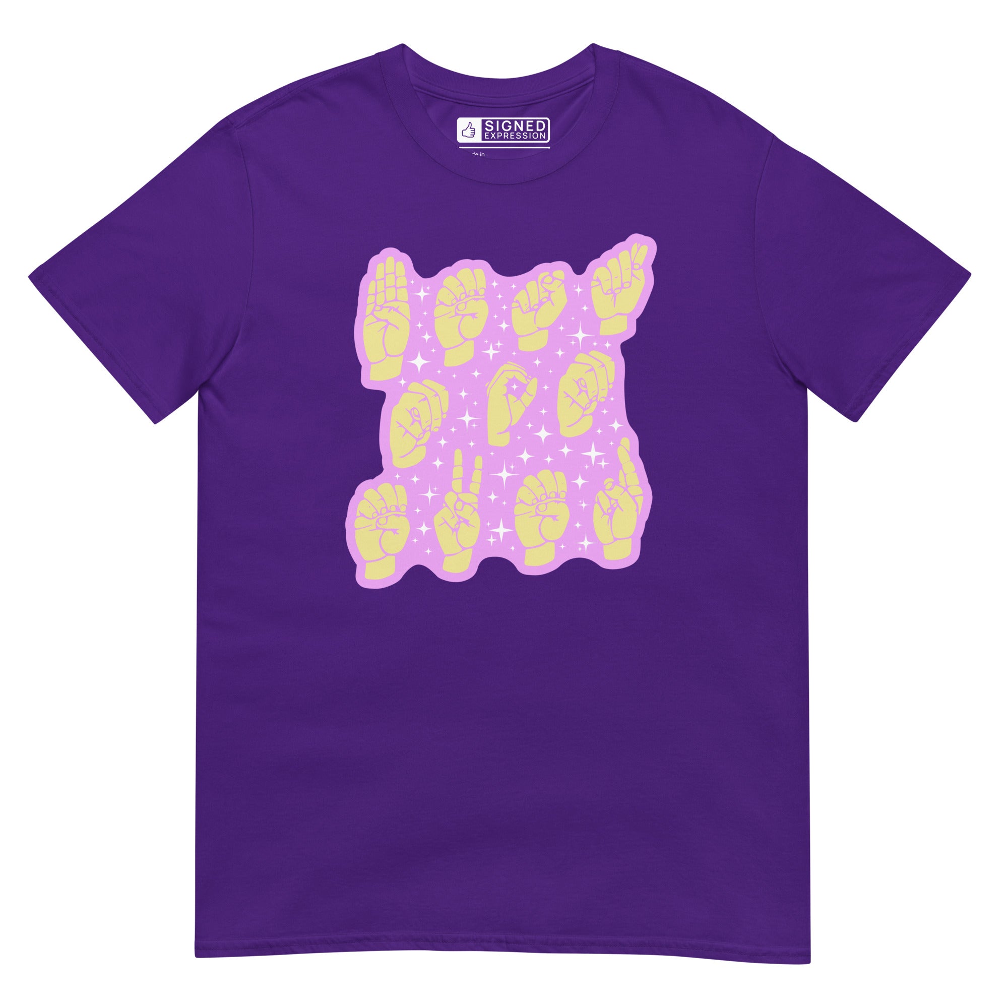 Purple colored T-Shirt showing a Best Mom Ever ASL fingerspelling design