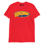 Red coloured T-Shirt showing a Supermom BSL design