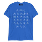 Front view of a royal t-shirt with BSL Alphabet - White Fingerspelling