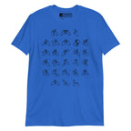 Front view of a royal t-shirt with BSL Alphabet - Black Fingerspelling
