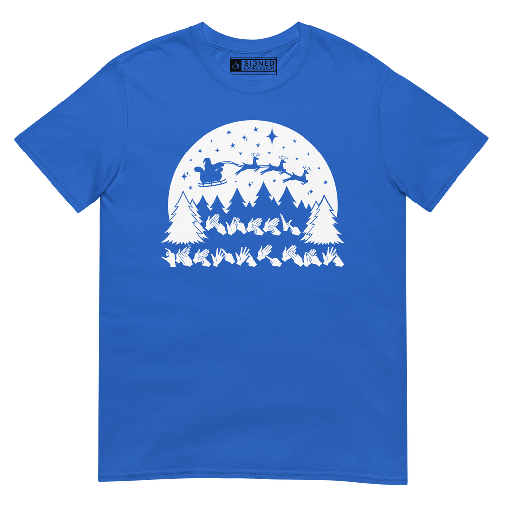 Royal coloured Santa's sleigh t-shirt with BSL design.