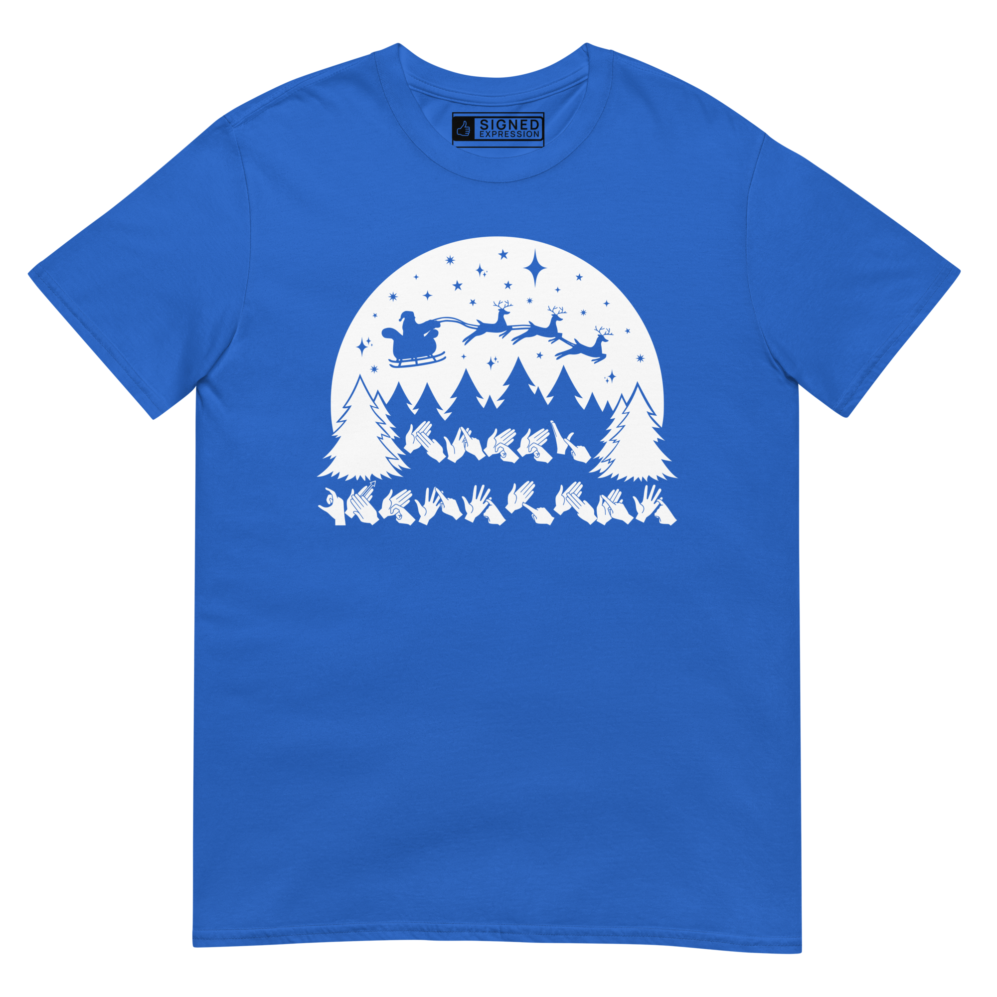 Royal coloured Santa's sleigh t-shirt with BSL design.
