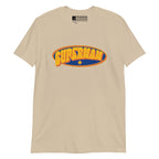 Sand coloured T-Shirt showing a Supermam BSL design