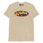 Sand coloured T-Shirt showing a Supermom BSL fingerspelling design