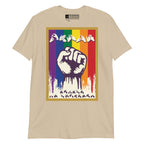 Sand t-shirt with pride solidarity design with BSL fingerspelling
