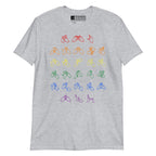 Front view of a sport grey t-shirt with BSL Alphabet - Pride Fingerspelling