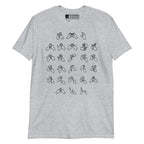 Front view of a sport grey t-shirt with BSL Alphabet - Black Fingerspelling