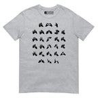 Front view of a sport grey t-shirt with BSL Alphabet - Black Fingerspelling