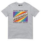 Sport grey t-shirt with pride rainbow spectrum of colours with the word Equality through the centre in BSL fingerspelling font