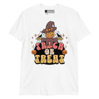 White coloured Halloween scarecrow trick or treat t-shirt with BSL design.