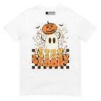 White Stay Spooky ghost pumpkin Halloween t-shirt with ASL design