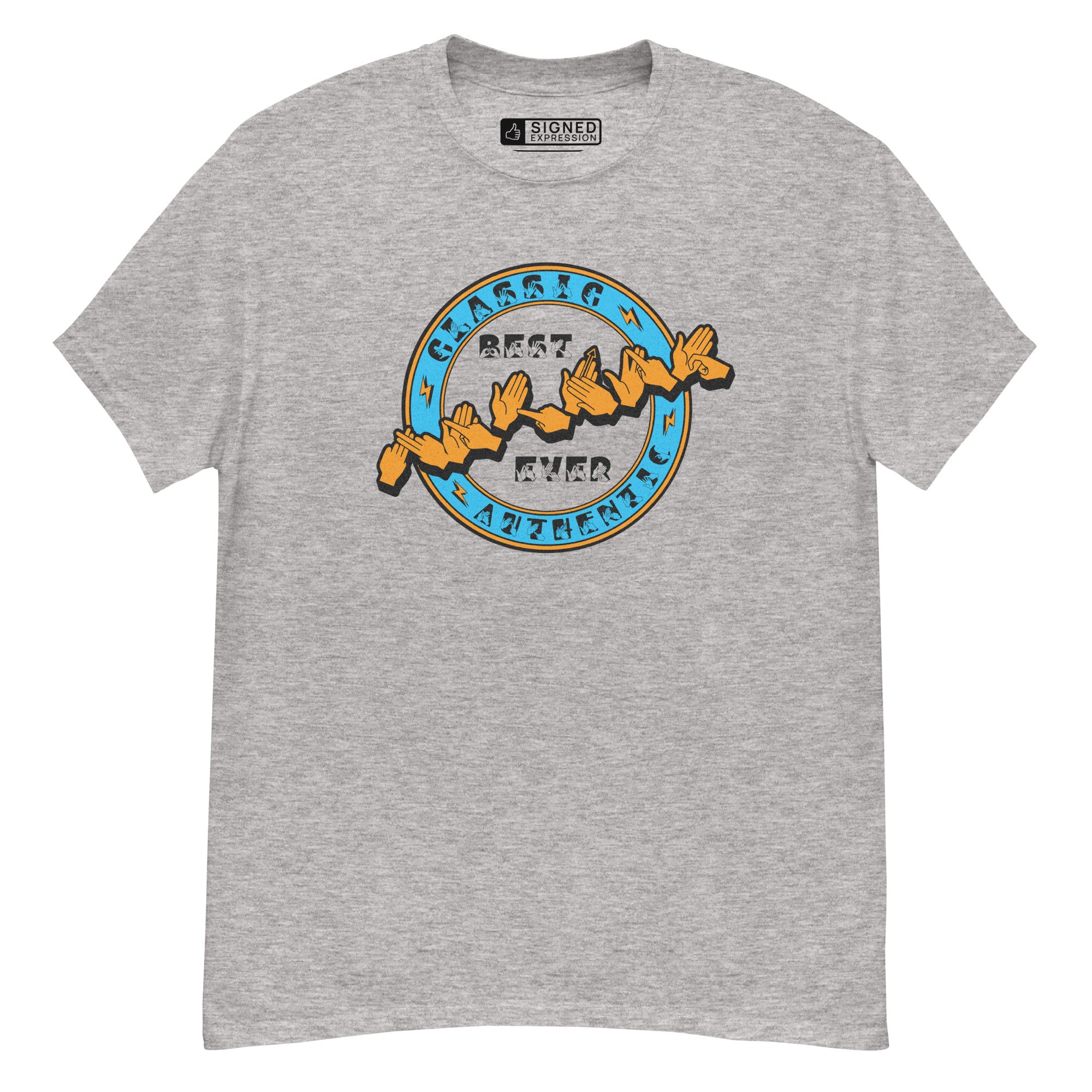 Sport grey T-shirt with ‘Best Father Ever’ in BSL fingerspelling and text on the front