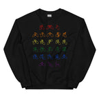 Front view of a black sweatshirt with BSL Alphabet - Pride Fingerspelling