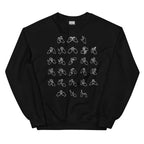 Front view of a black sweatshirt with BSL Alphabet - White Fingerspelling