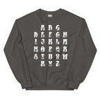 Front view of a charcoal sweatshirt with ASL Alphabet - White Fingerspelling & Text