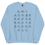 Front view of a light blue sweatshirt with BSL Alphabet - Black Fingerspelling