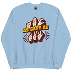 Light blue sweatshirt with ‘ABC As Easy As 123’ in ASL fingerspelling and text characters