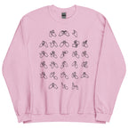 Front view of a light pink sweatshirt with BSL Alphabet - Black Fingerspelling