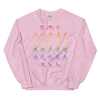 Front view of a light pink sweatshirt with BSL Alphabet - Pride Fingerspelling