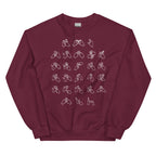 Front view of a maroon sweatshirt with BSL Alphabet - White Fingerspelling