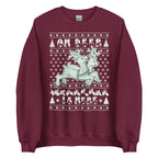 Maroon coloured Oh Deer Christmas Is Here sweatshirt with reindeers, snowflakes and BSL design.