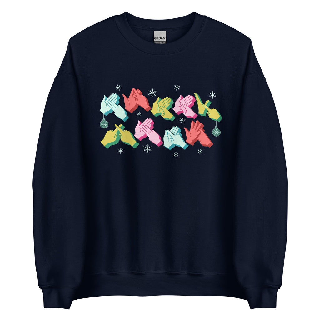Navy coloured Merry Christmas sweatshirt with snowflakes and BSL design.