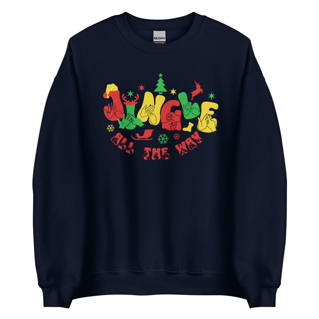 Navy coloured Jingle All The Way sweatshirt with BSL design.