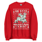 Red coloured Oh Deer Christmas Is Here sweatshirt with reindeers, snowflakes and BSL design.