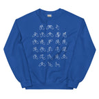 Front view of a royal sweatshirt with BSL Alphabet - White Fingerspelling