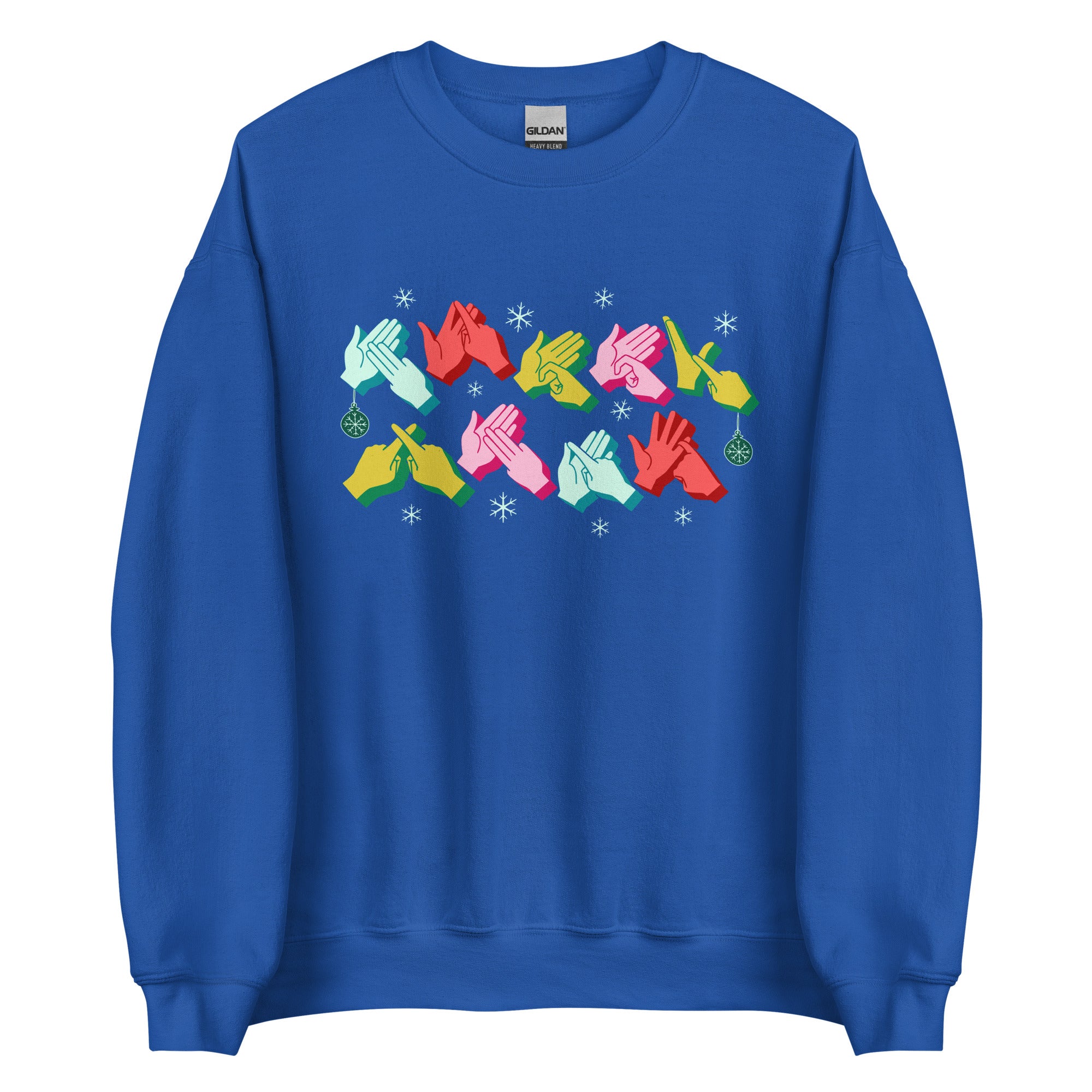 Royal coloured Merry Christmas sweatshirt with snowflakes and BSL design.