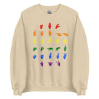 Front view of a sand sweatshirt with ASL Alphabet - Pride Fingerspelling