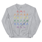 Front view of a sport grey sweatshirt with BSL Alphabet - Pride Fingerspelling